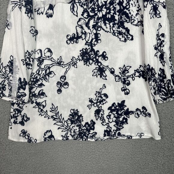 VTG  America Blues White Blue Floral Blouse XL Crinkle Texture Boho Tunic Top - Picture 5 of 12